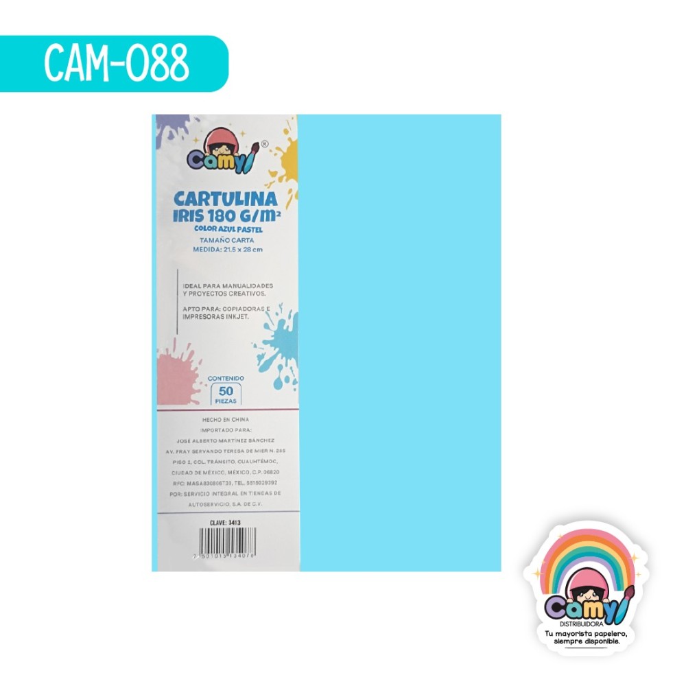 CARTULINA CARTA CAMY PASTEL C AZUL 180GR 50H