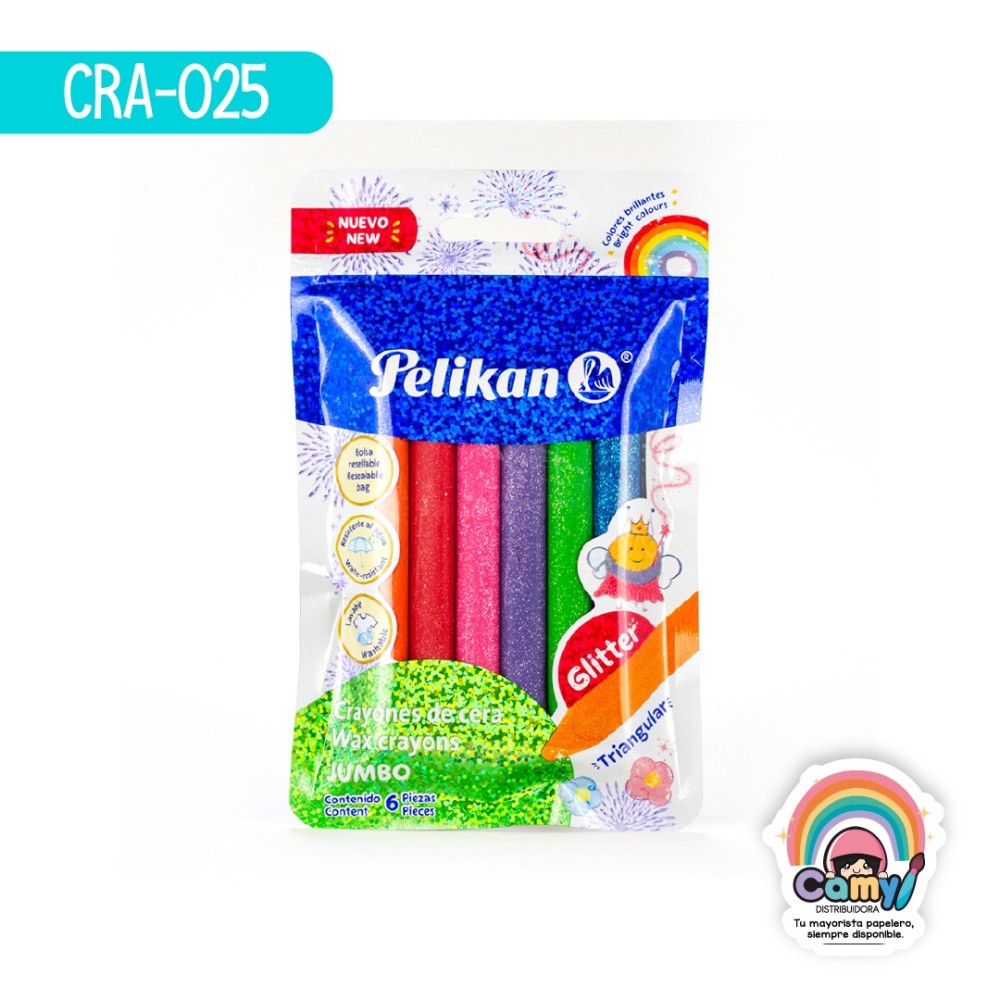 PELICRAYONES JUMBO TRIANG GLITTER C/6