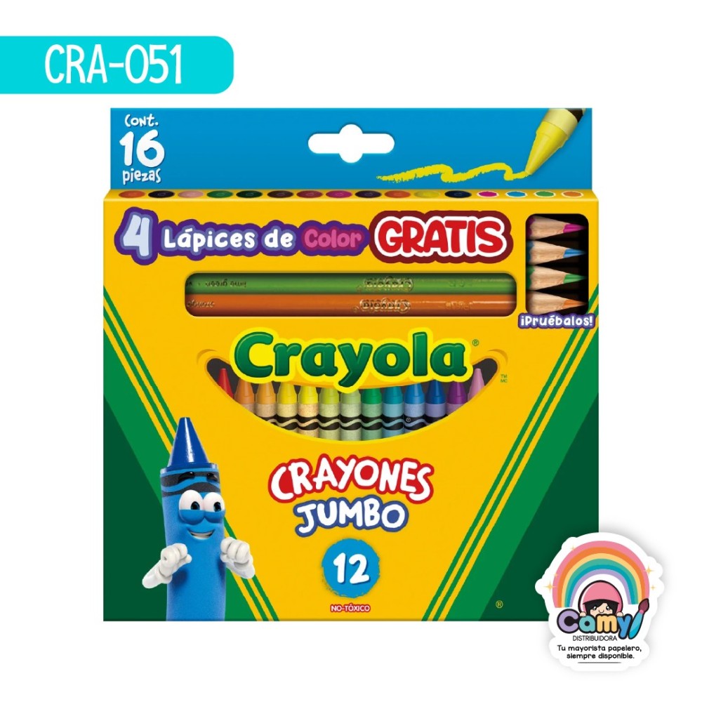 12 CRAYONES JUMBO C/4 LAPICES