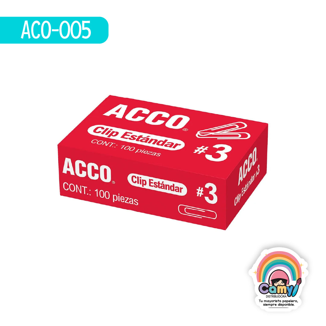 ACO-005 CLIP ACCO ESTANDAR #3 1 CAJA CON 100 PIEZAS