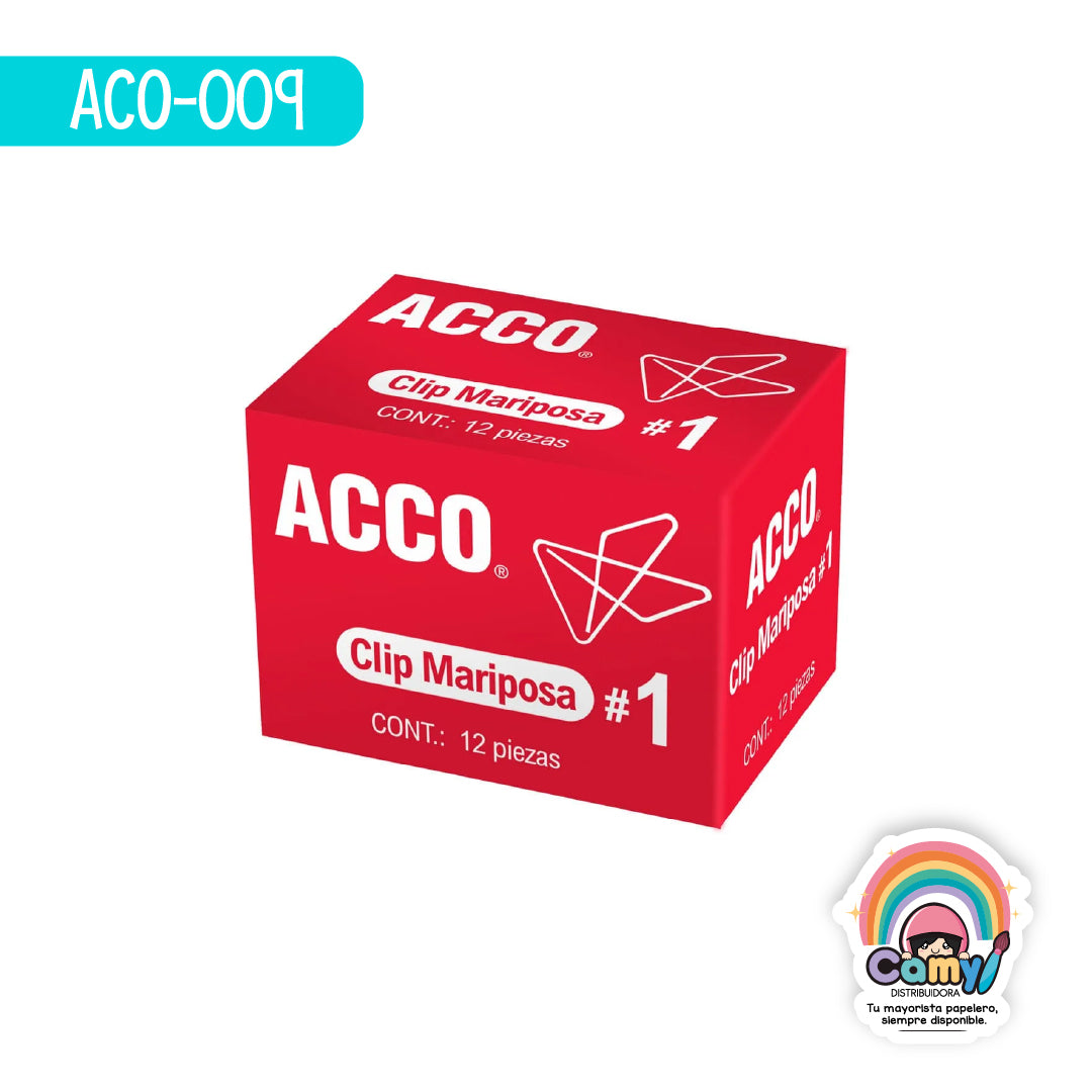 ACO-009 CLIP ACCO MARIPOSA  #1 12 PIEZAS  CAJA