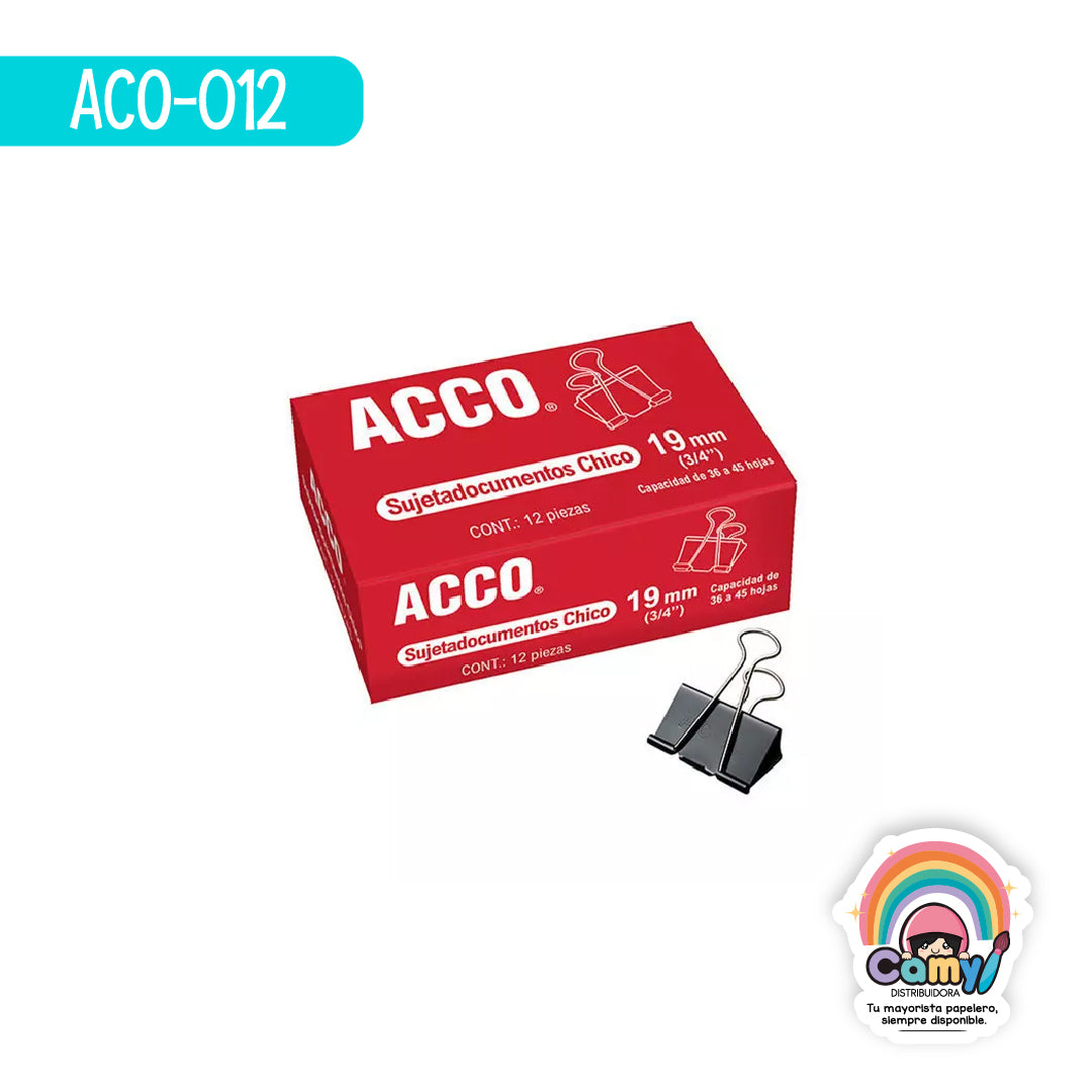 ACO-012 SUJETADOCUMENTOS ACCO CHICO 19 MM 12 PIEZAS