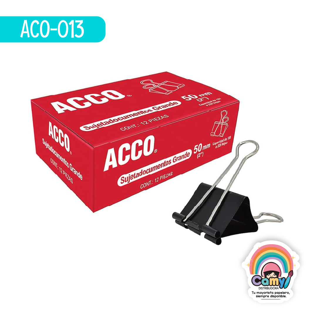 ACO-013 SUJETADOCUMENTOS ACCO GRANDE 50 MM 12 PIEZAS