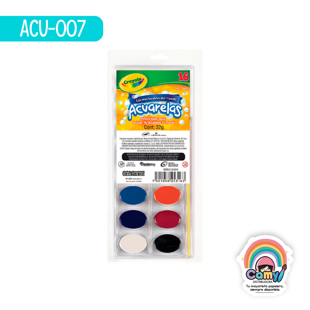 ACU-007 ACUARELA CON 16 COLORES CRAYOLA