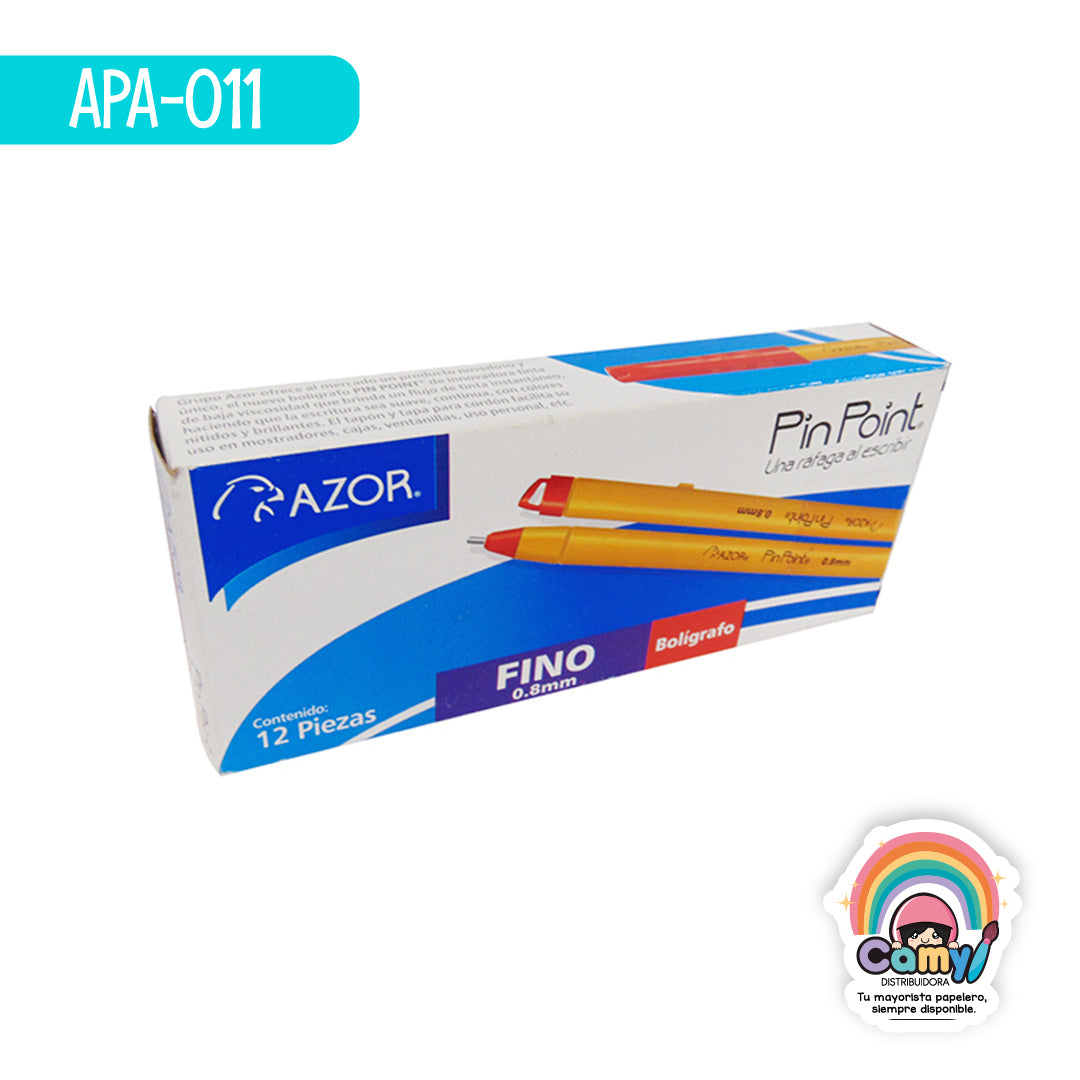 APA-011 BOLIGRAFO PIN POINT FINO CUERPO AMARILLO C/12 ROJO AZOR