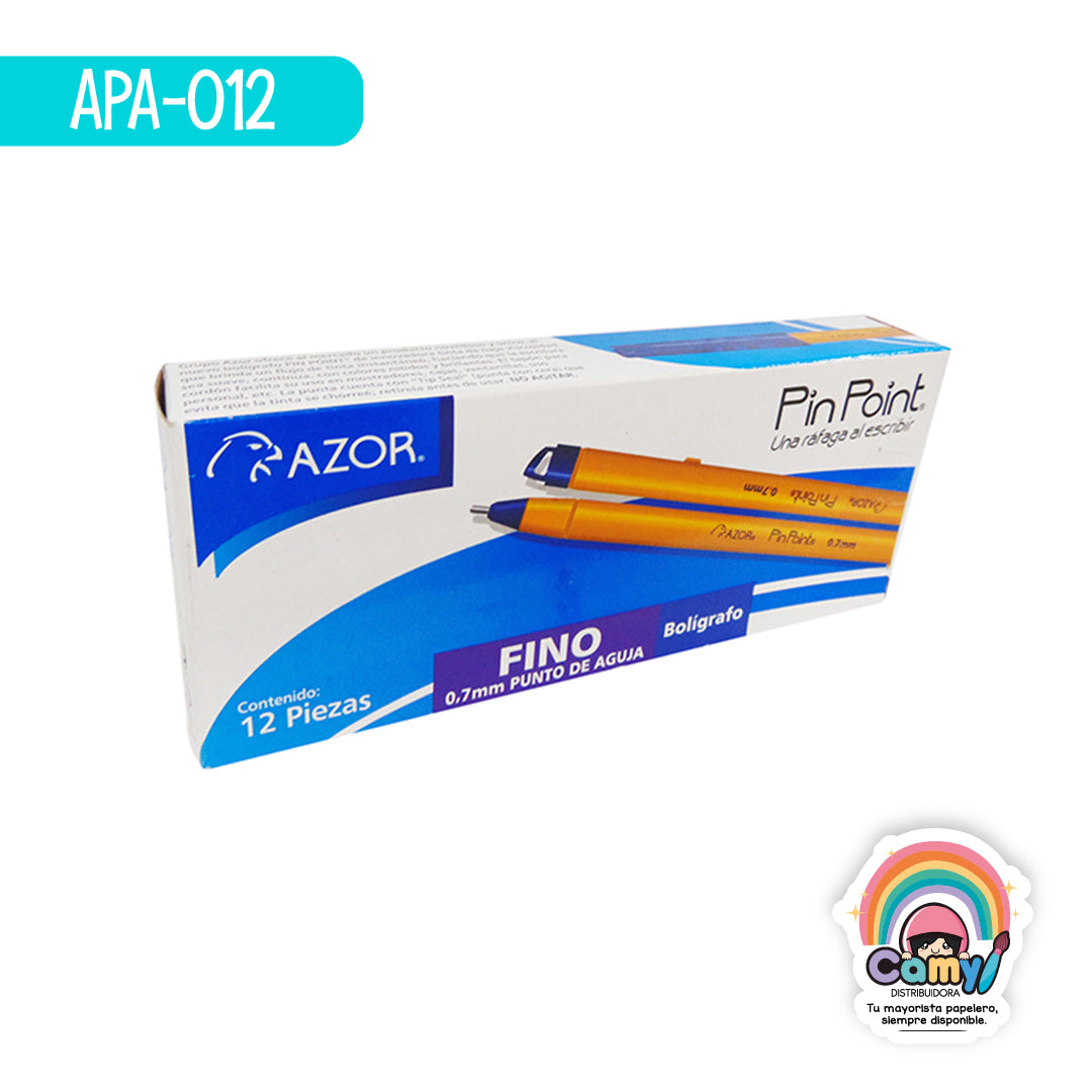 APA-012 BOLIGRAFO PIN POINT FINO CUERPO AMARILLO C/12  AZU AZOR