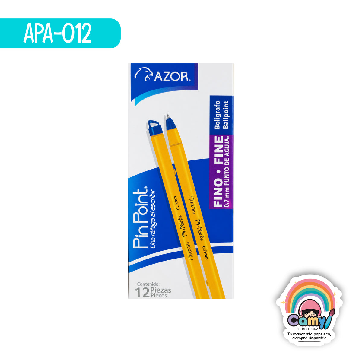 APA-012 BOLIGRAFO PIN POINT FINO CUERPO AMARILLO C/12  AZU AZOR
