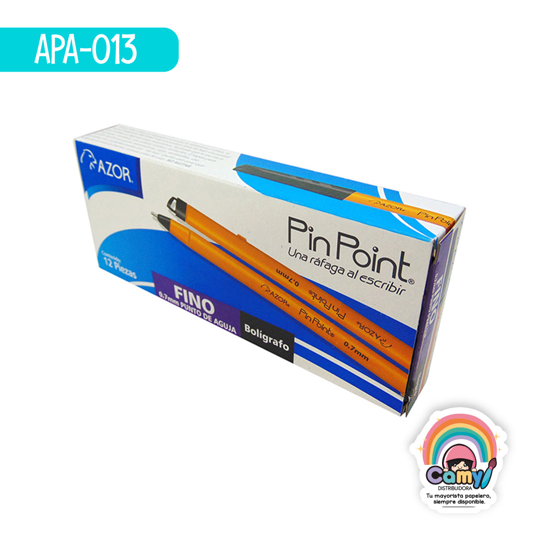 APA-013 BOLIGRAFO PIN POINT FINO CUERPO AMARILLO C/12  NEG AZOR