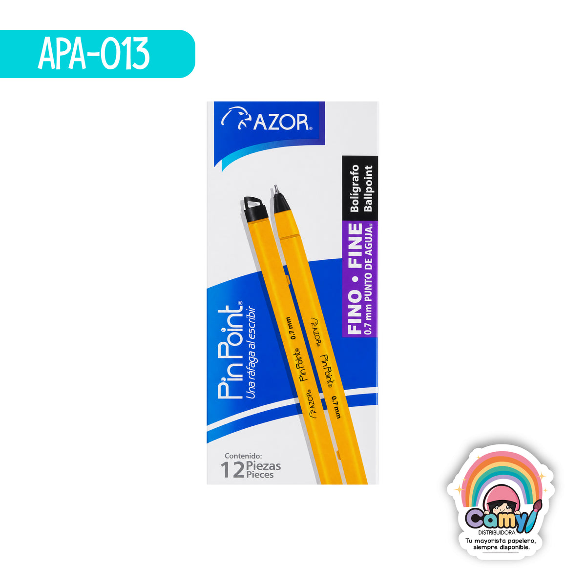 APA-013 BOLIGRAFO PIN POINT FINO CUERPO AMARILLO C/12  NEG AZOR