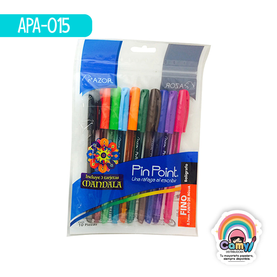 APA-015 BOLIGRAFO PIN POINT FINO MANDALA BOLSA C/10 AZOR