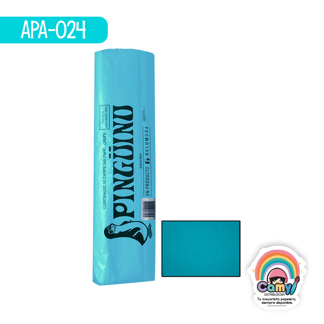 APA-024 PAPEL CREPE PINGÜINO AZUL CIELO C/10