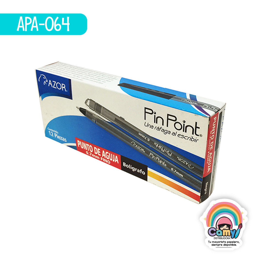 APA-064 BOLIGRAFO PIN POINT FINO CUERPO AHUMADO NEGRO C/12 AZOR