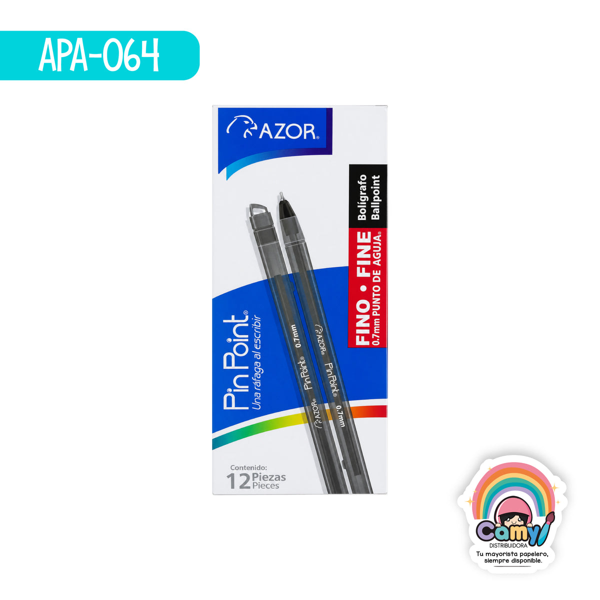 APA-064 BOLIGRAFO PIN POINT FINO CUERPO AHUMADO NEGRO C/12 AZOR