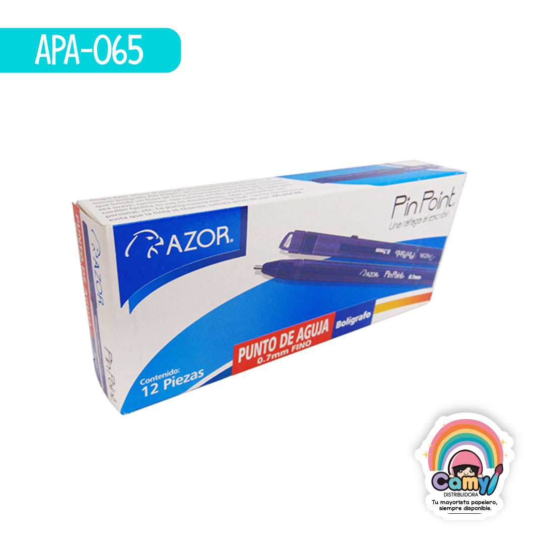 APA-065 BOLIGRAFO PIN POINT FINO CUERPO AHUMADO AZUL C/12 AZOR