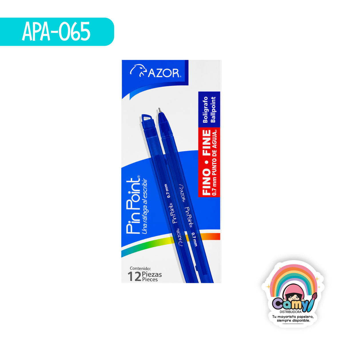 APA-065 BOLIGRAFO PIN POINT FINO CUERPO AHUMADO AZUL C/12 AZOR