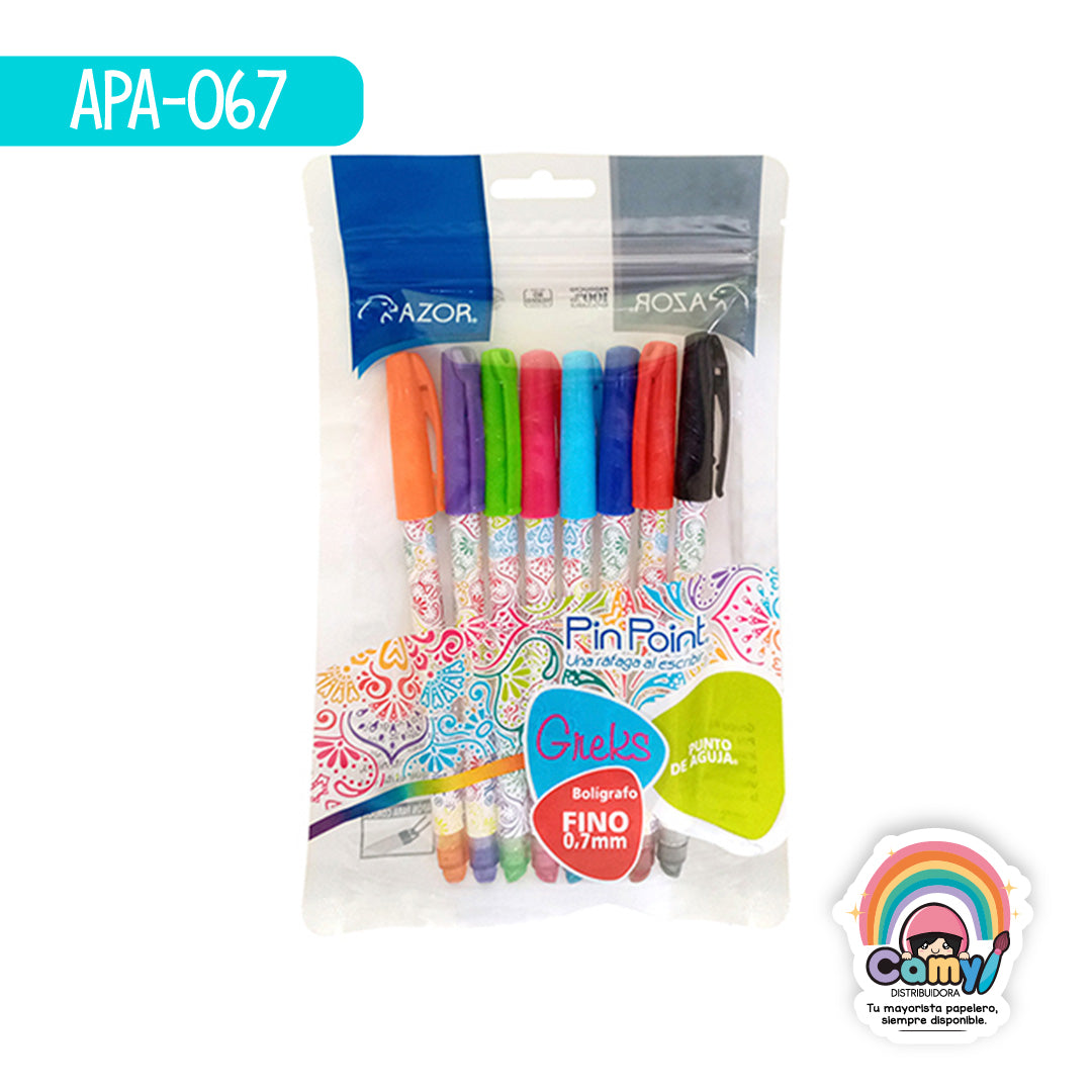 APA-067 BOLIGRAFO PIN POINT FINO GREKS BOLSA C/8 AZOR
