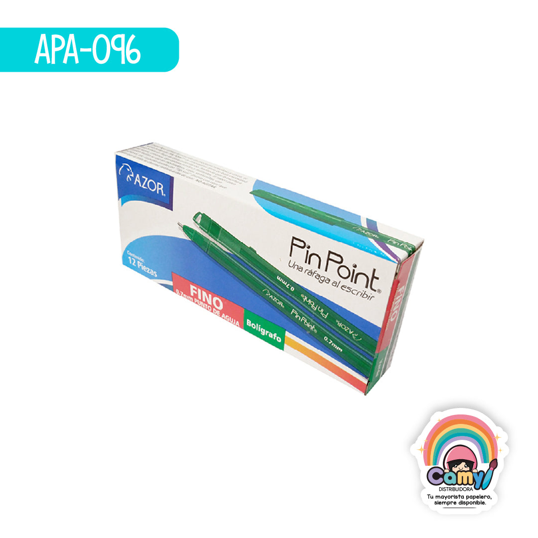 APA-096 BOLIGRAFO PIN POINT FINO CUERPO AHUMADO VERDE C/12 AZOR