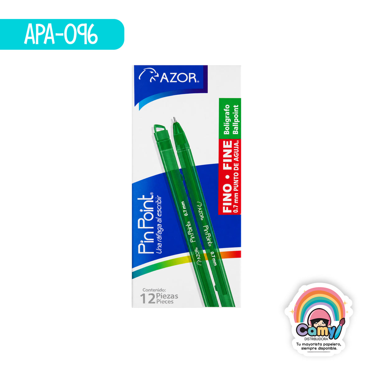 APA-096 BOLIGRAFO PIN POINT FINO CUERPO AHUMADO VERDE C/12 AZOR