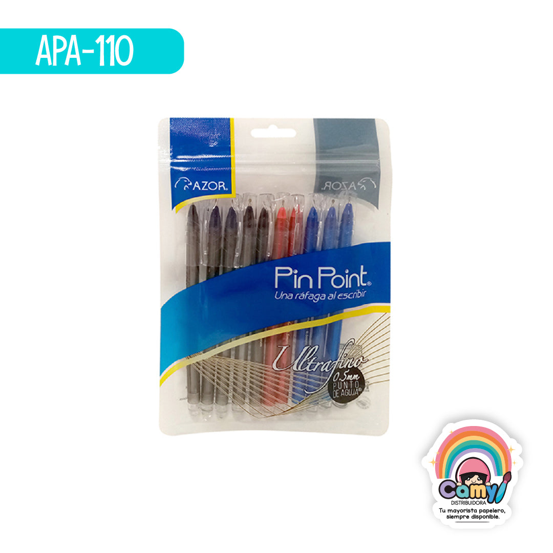 APA-110 BOLIGRAFO PIN POIN P.ULTRA FINO BOLSA C/10 AZOR