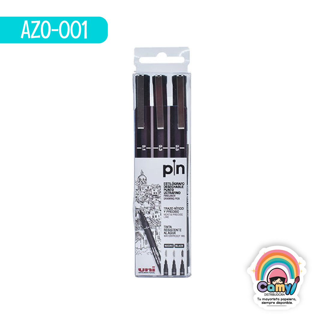 AZO-001 ESTILOGRAFO DESECHABLE C/3 NE ( 0.1-0.3-0.6)  UNI PIN