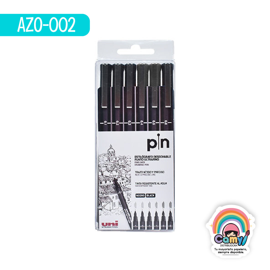 AZO-002 ESTILOGRAFO DESECHABLE C/6 NE ( 0.1 AL 0.8) UNI PIN