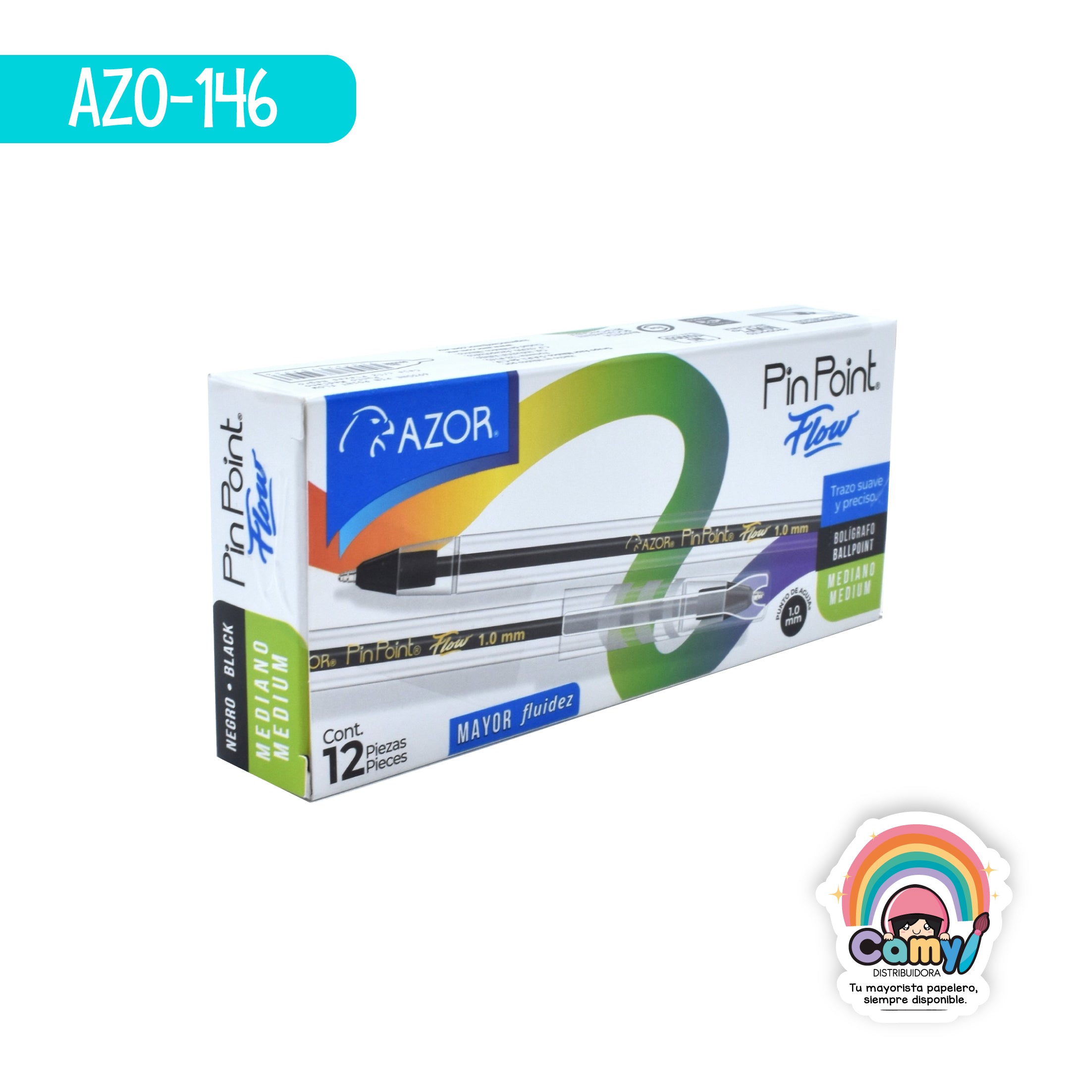 AZO-146 BOLIGRAFO AZOR PIN POINT FLOW NEGRO C/12 MEDIANO