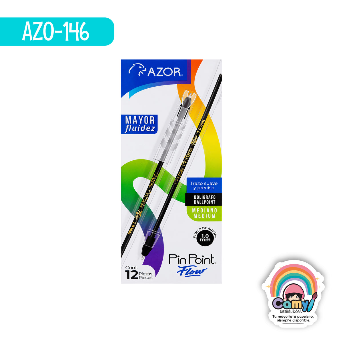 AZO-146 BOLIGRAFO AZOR PIN POINT FLOW NEGRO C/12 MEDIANO