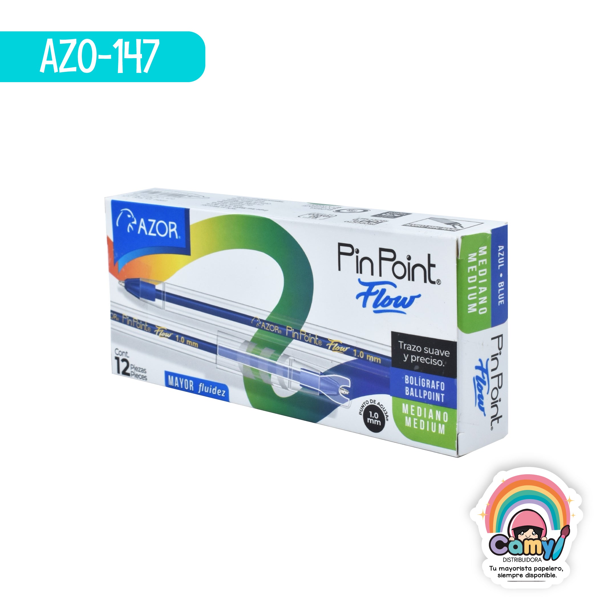 AZO-147 BOLIGRAFO AZOR PIN POINT FLOW AZUL C/12 MEDIANO