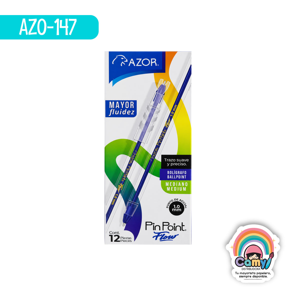AZO-147 BOLIGRAFO AZOR PIN POINT FLOW AZUL C/12 MEDIANO
