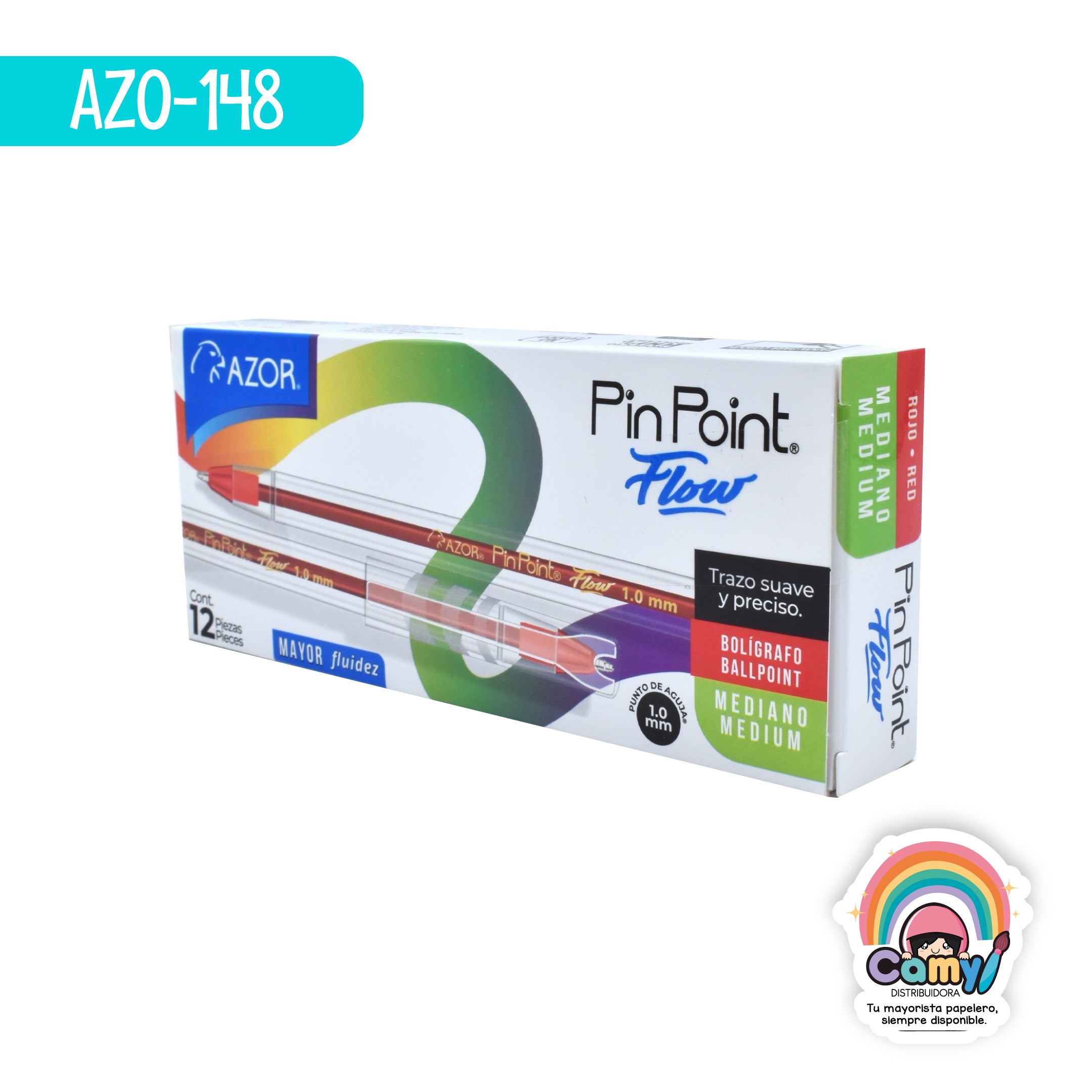 AZO-148 BOLIGRAFO AZOR PIN POINT FLOW ROJO C/12 MEDIANO