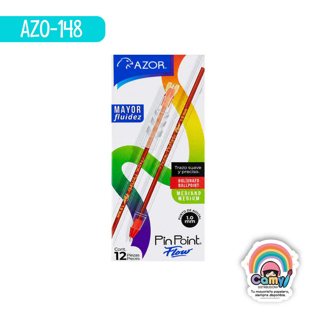 AZO-148 BOLIGRAFO AZOR PIN POINT FLOW ROJO C/12 MEDIANO