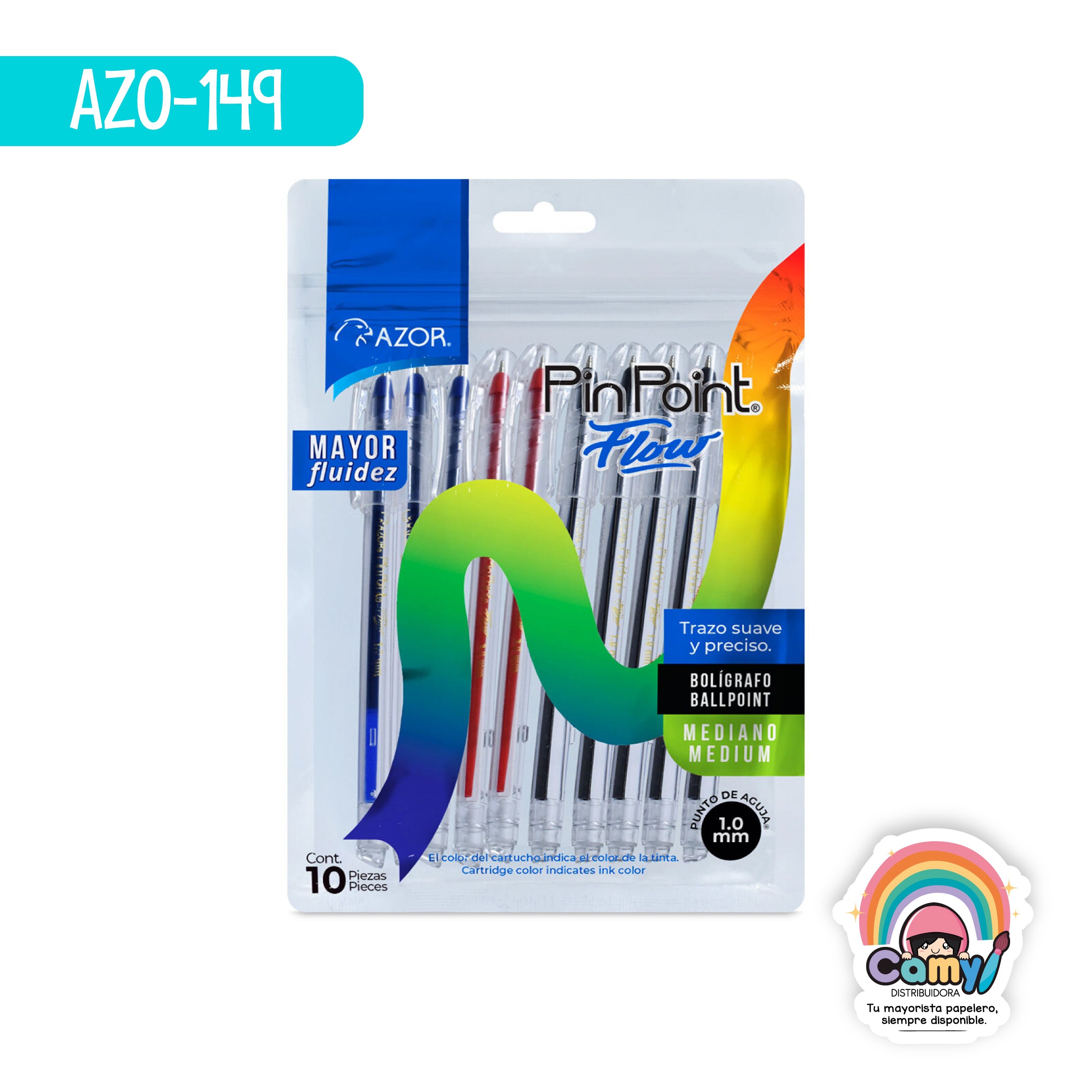 AZO-149 BOLIGRAFO AZOR PIN POINT FLOW BOLSA C/10  MEDIANO