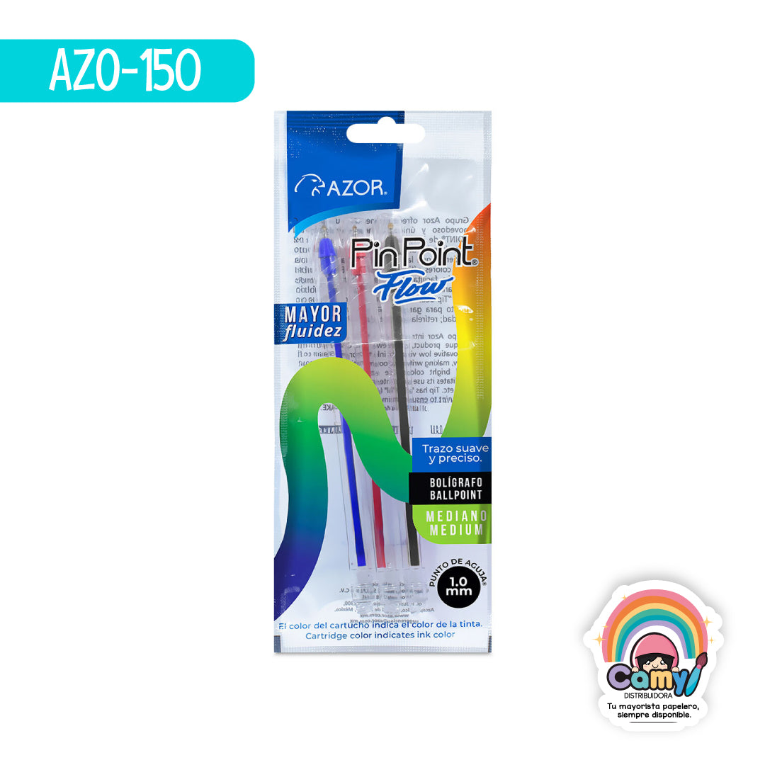 AZO-150 BOLIGRAFO AZOR PIN POINT FLOW BOLSA C/3 NRA  MED