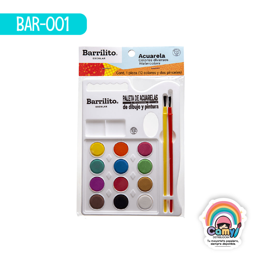 BAR-001 ACUARELAS BARRILITO PALETA 12 COLORES ACP12