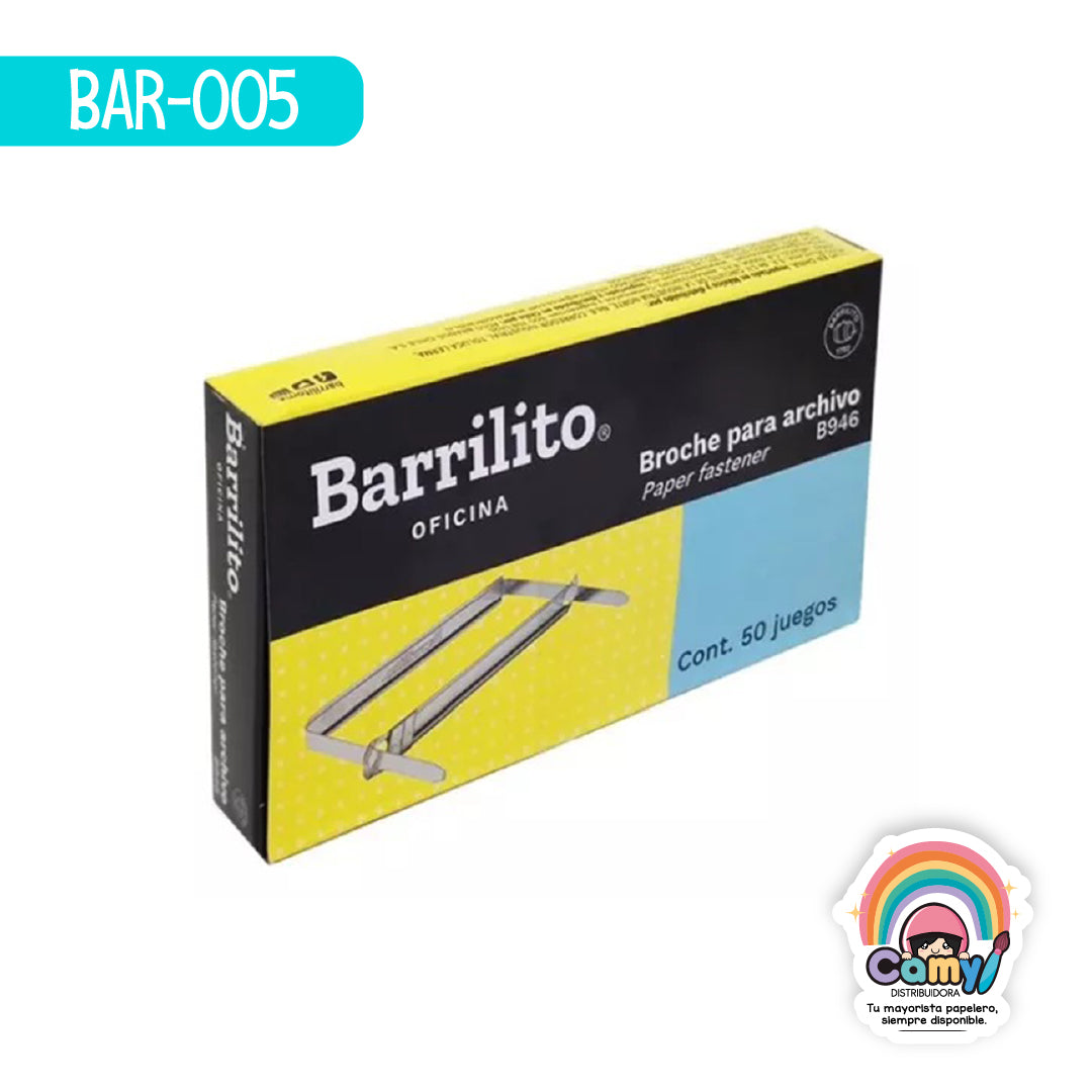 BAR-005 BROCHE BARRILITO PARA ARCHIVO 8 CM CAJA 946