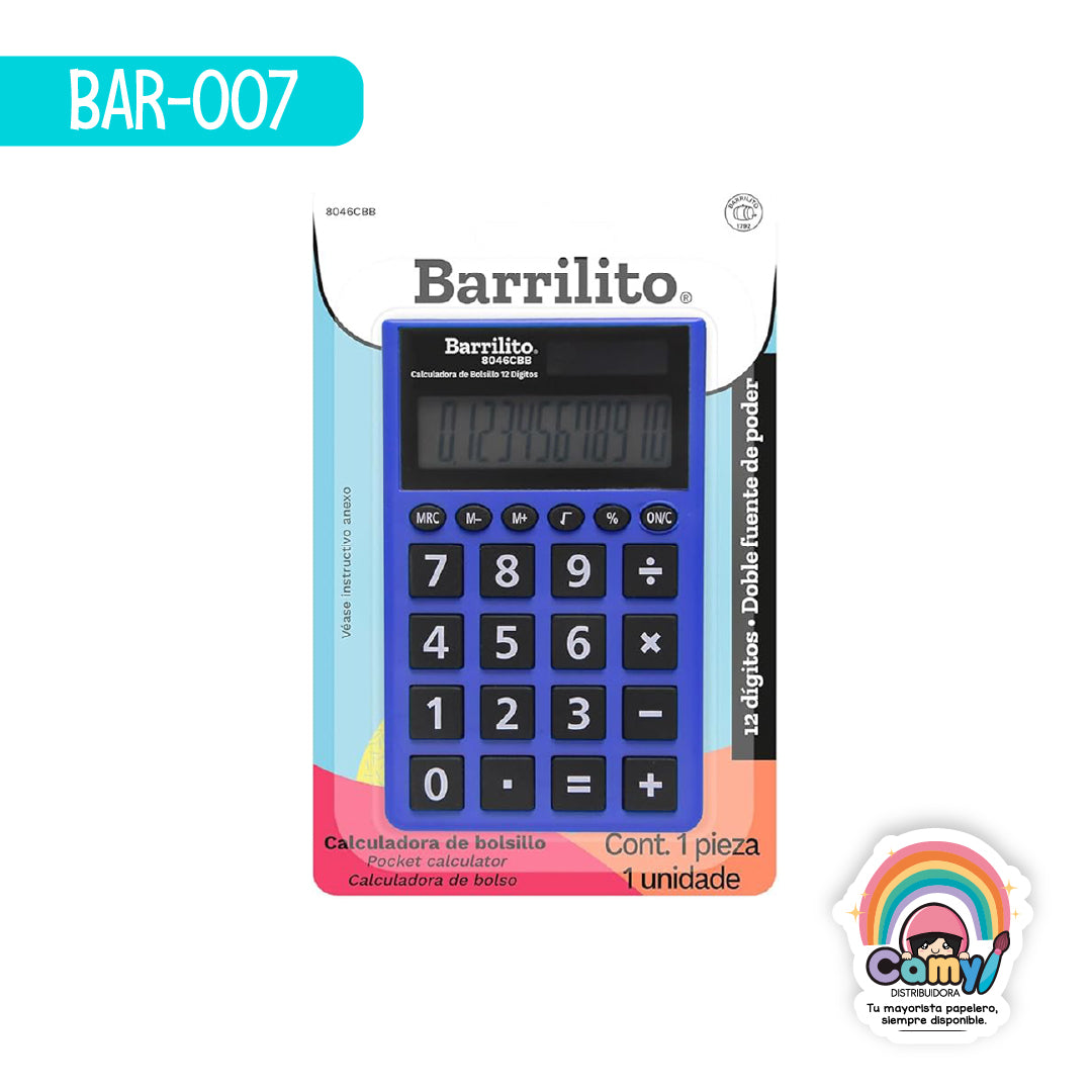 BAR-007 CALCULADORA BARRILITO BOLSILLO 12 DÍGITOS 8046CBB