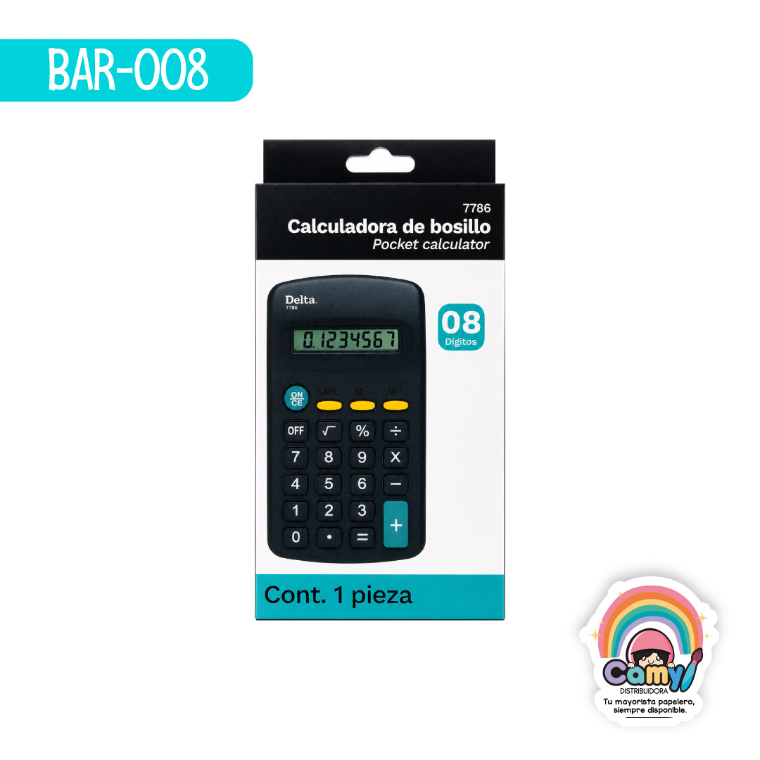 BAR-008 CALCULADORA BARRILITO BOLSILLO 8 DIG DELTA 7786