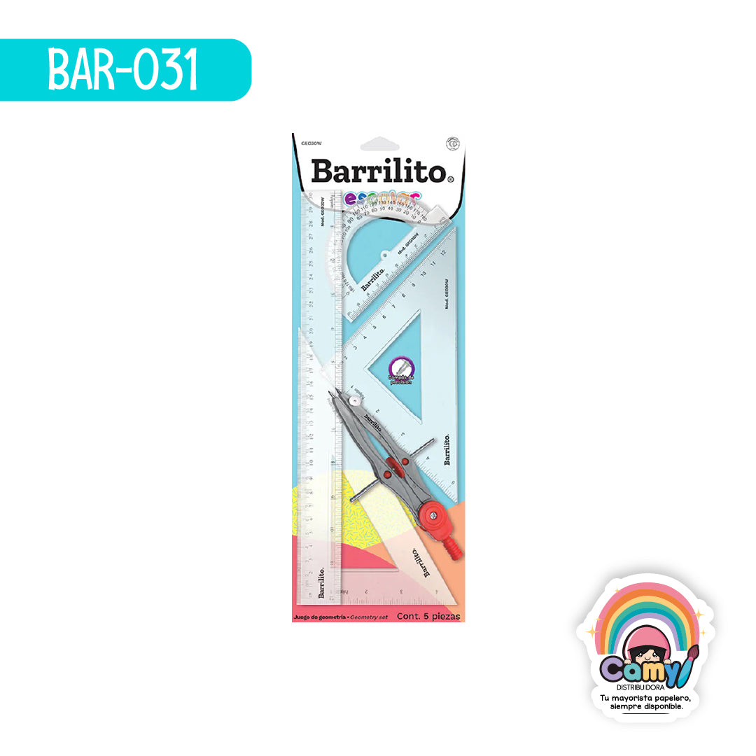 BAR-031 JUEGO DE GEOMETRÍA BARRILITO CON 5 PIEZAS GEO30W