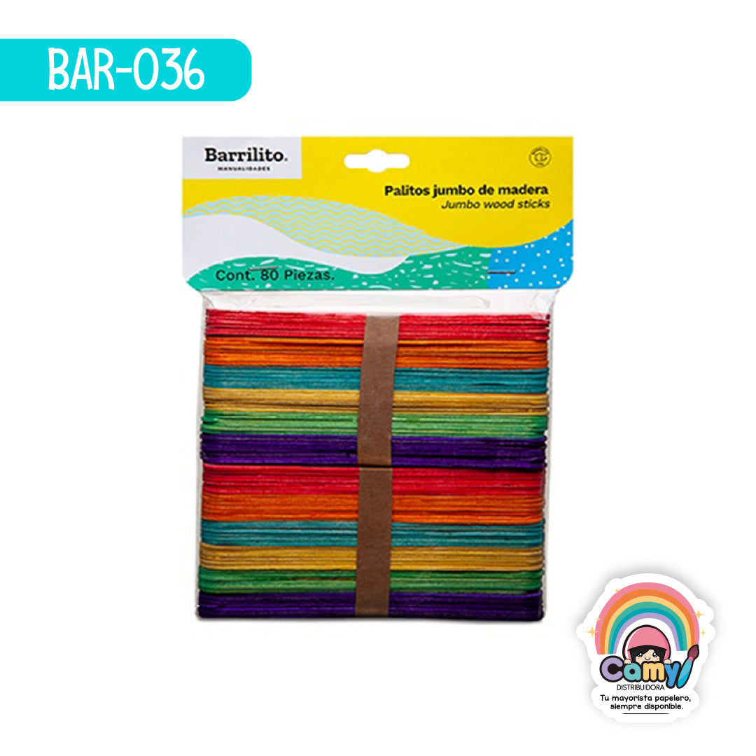 BAR-036 PALITOS BARRILITO JUMBO COLORES BOLSA C/80 W004C