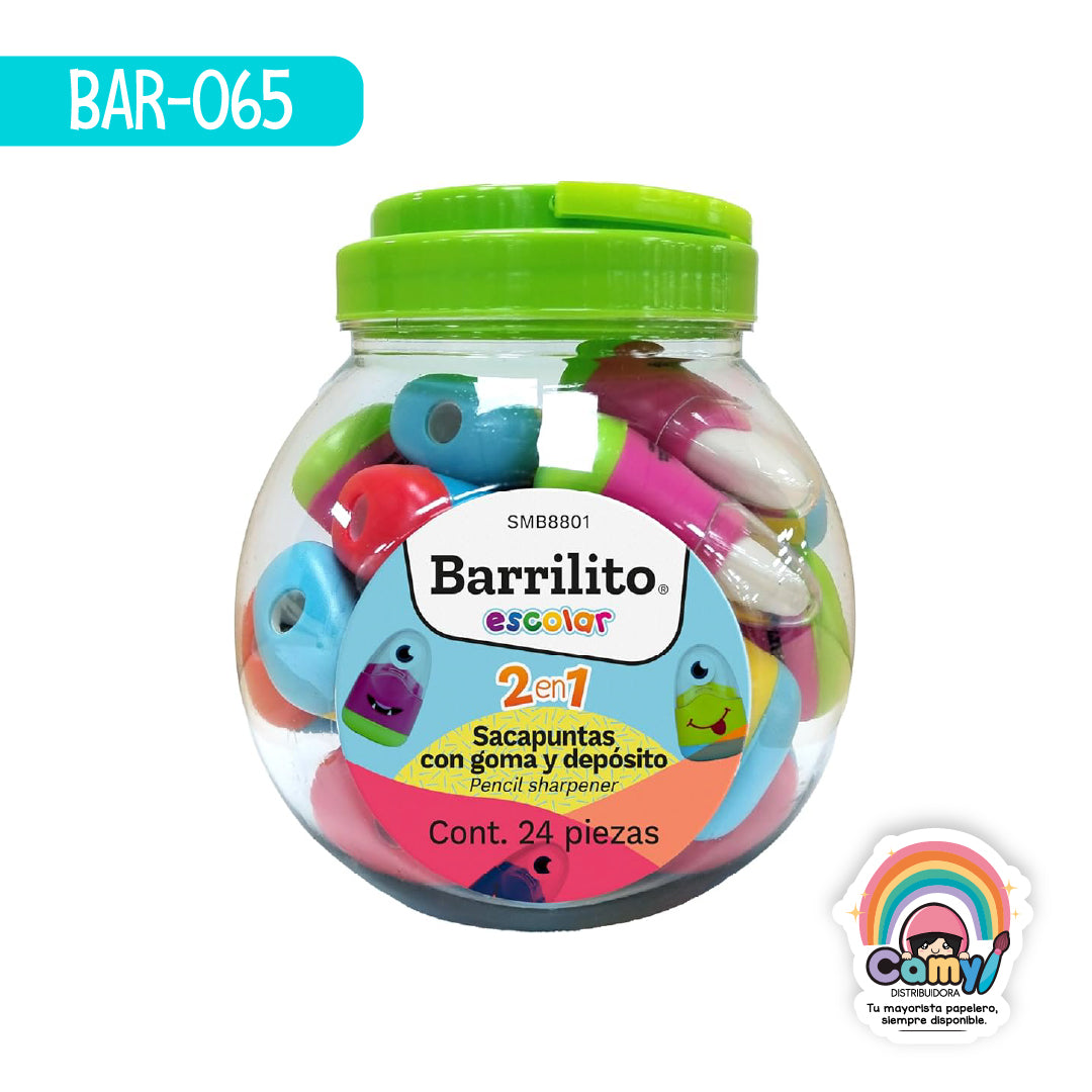 BAR-065 SACAPUNTAS MARCIANO BOTE C/24 PIEZAS SMB8801 BARRILITO