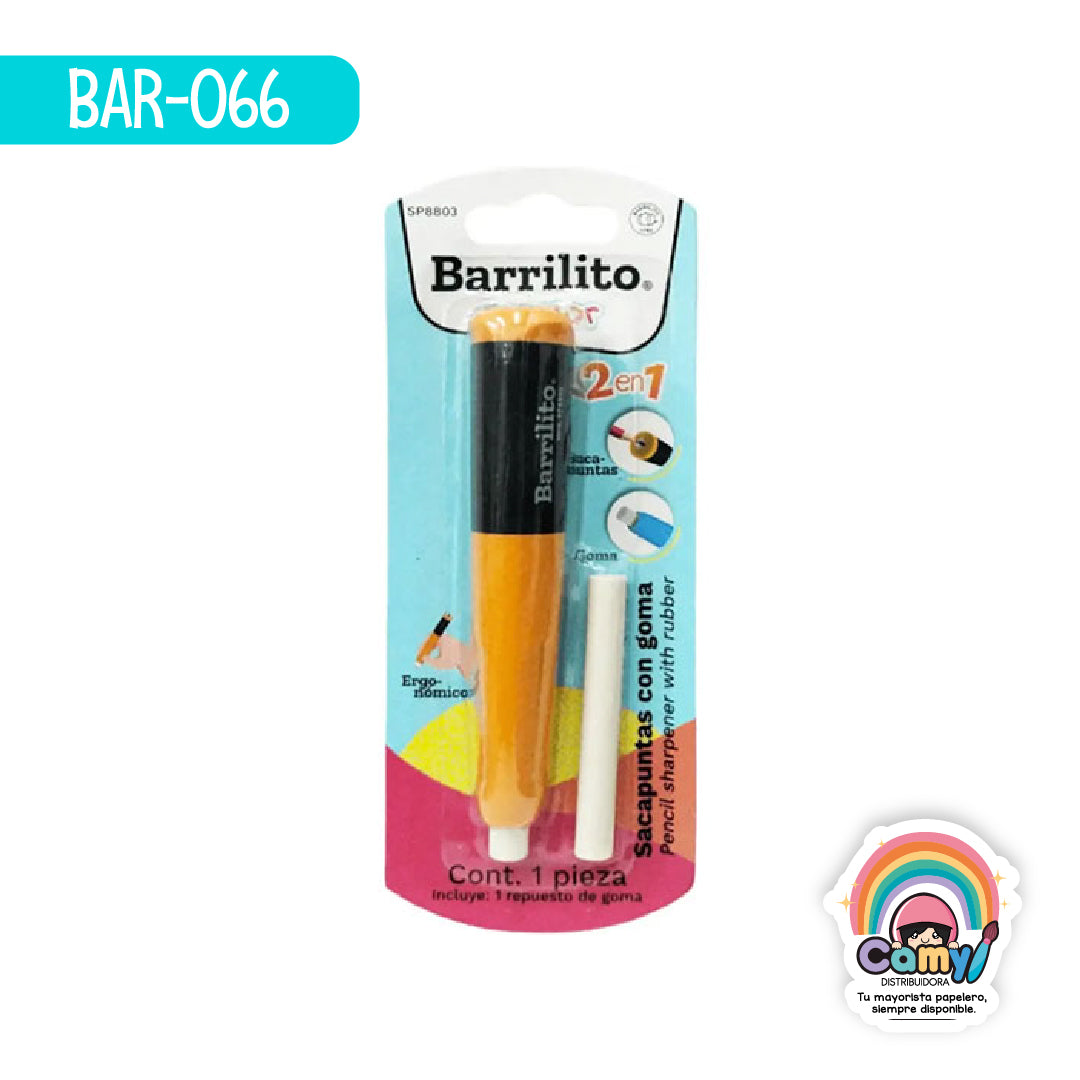 BAR-066 SACAPUNTAS Y GOMA 2 EN 1 TIPO BOLÍGRAFO SP8803 BARRILITO