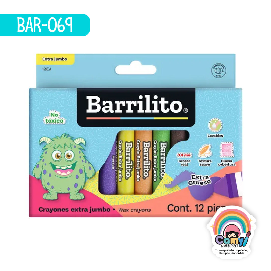BAR-069 CRAYONES BARRILITO EXTRA JUMBO 12 PIEZAS ACCO