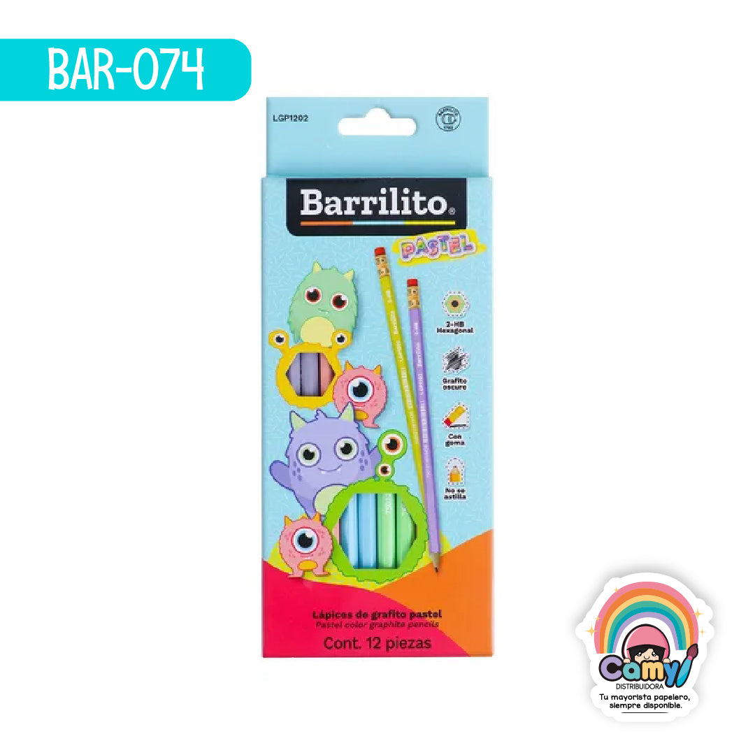 BAR-074 LÁPIZ DE GRAFITO BARRILITO PASTEL 2-HB CAJA C/12