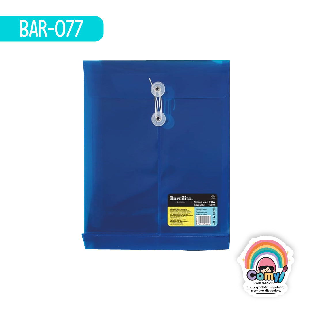 BAR-077 SOBRE PLASTICO C/HIL T.CARTA VERT 1880 3 ACCO