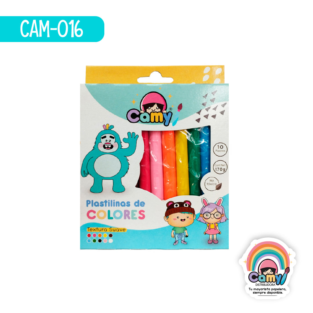 CAM-016 PLASTILINA CAMY C/10 BARRAS COL. SURT.