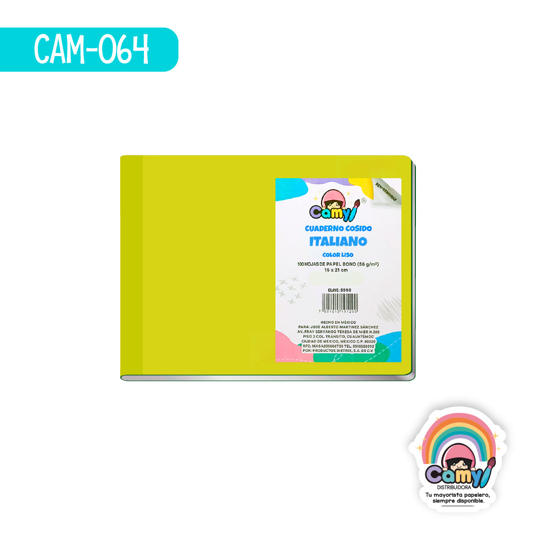 CAM-064 CUADERNO COSIDO CAMY ITALIANO C/100 5MM