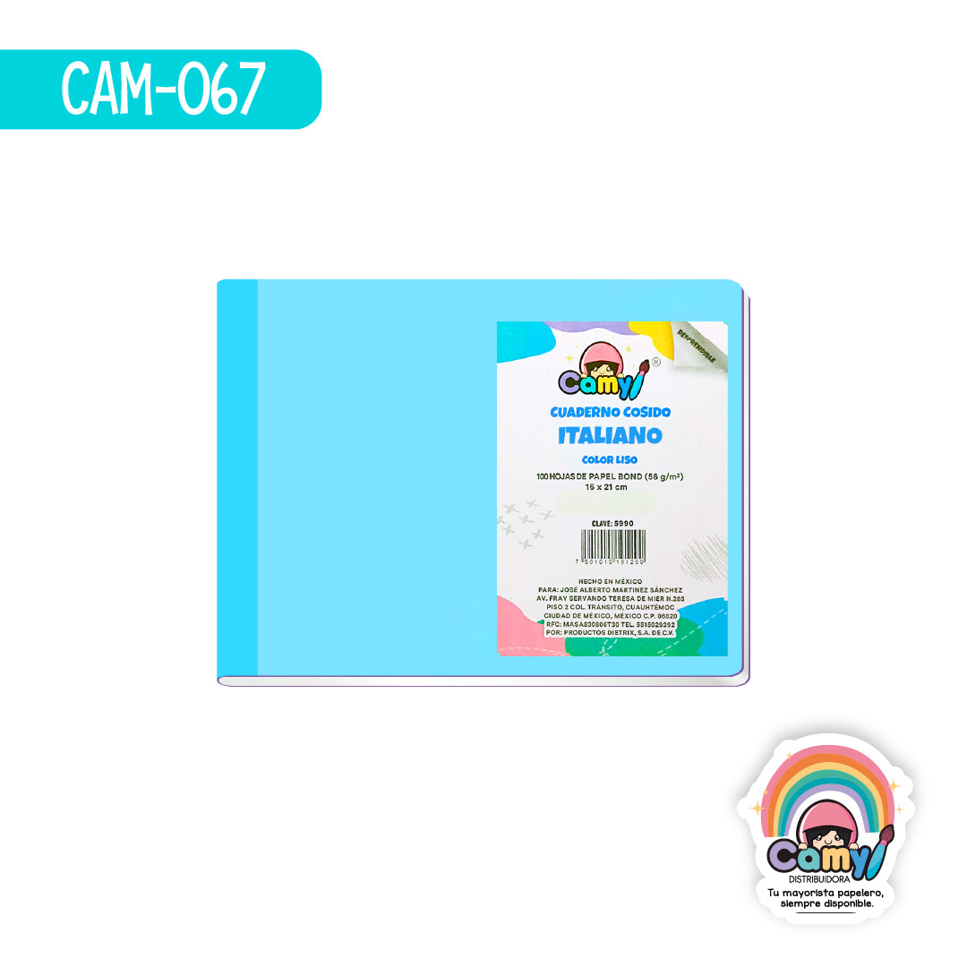 CAM-067 CUADERNO COSIDO CAMY ITALIANO C/100 DOBLE RAYA