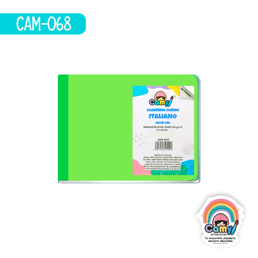CAM-068 CUADERNO COSIDO CAMY ITALIANO C/100 BLANCO