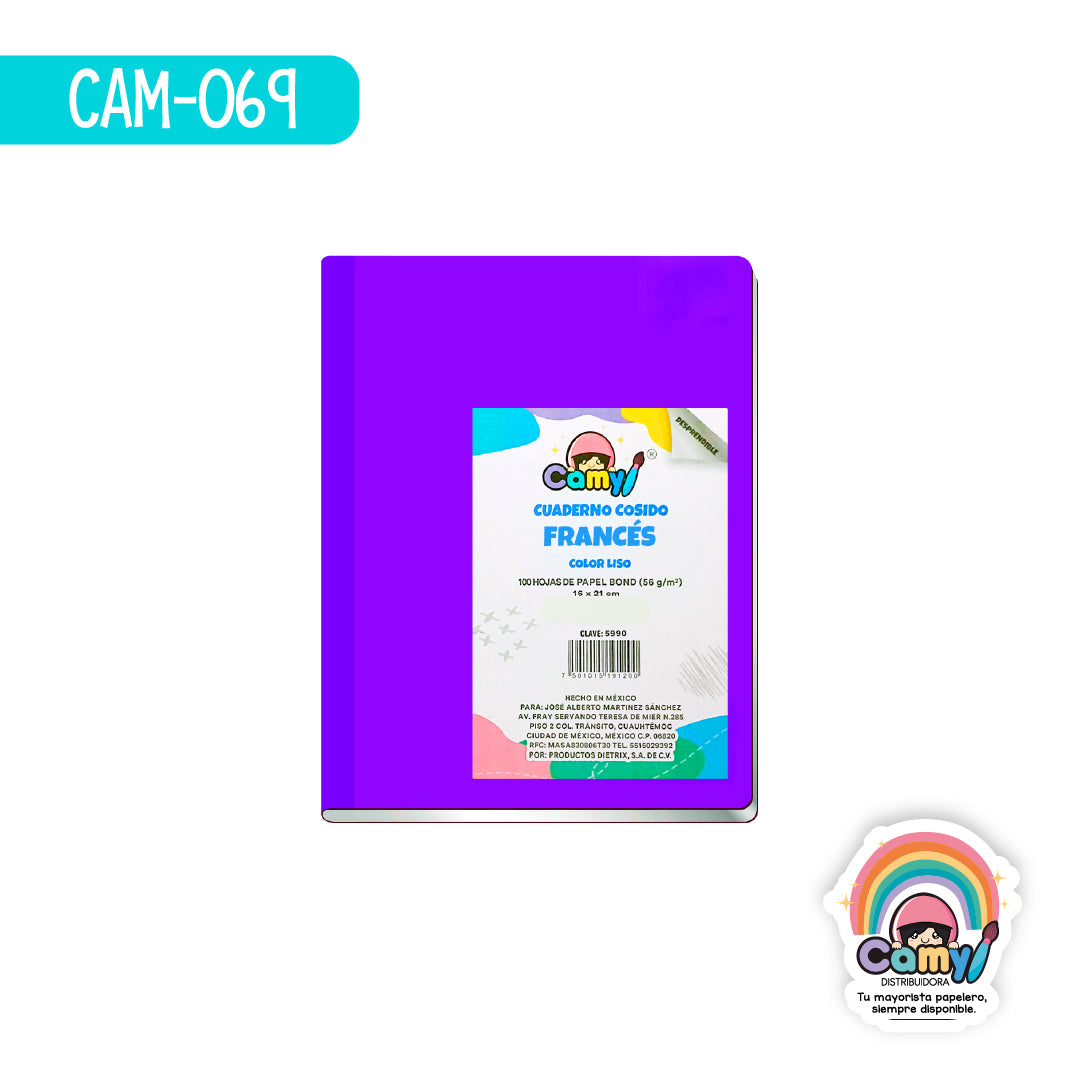CAM-069 CUADERNO COSIDO CAMY FRANCES C/100 5MM