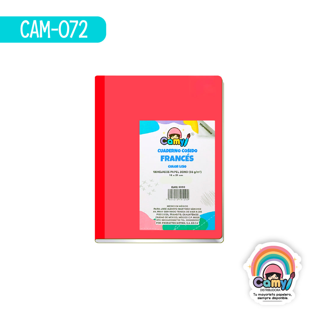 CAM-072 CUADERNO COSIDO CAMY FRANCES C/100 DOBLE RAYA